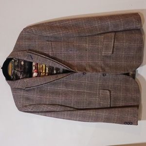 Ted Baker Tweed Purple Cotton Blend plaid windowpane blazer 38R